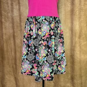 Vintage Graphic Print Midi Skirt 90s Handmade Paisley Bird Multicolor Tropical